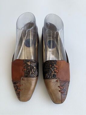 Vintage Art Effects Leather Loafers Women’s 6.5M Patchwork Geometric Design